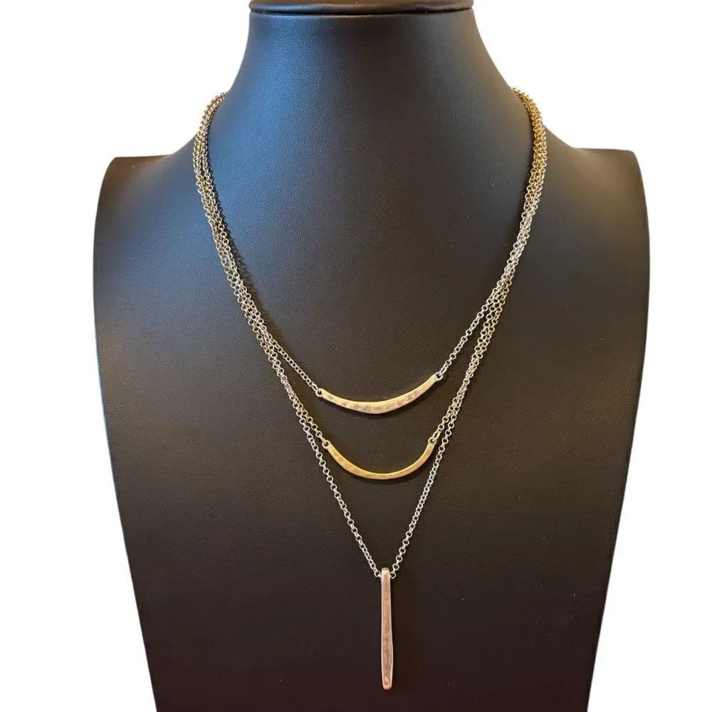Two Tone Hammered Gold & Silver Layered Bar Necklace